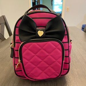 Pink & Black Striped Betsey Johnson Backpack Purse